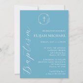 Elegante Blauw Wit Doopsel Kruis Krans Uitnodiging (Voorkant)