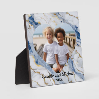 Elegante blauw wit goud marmeren foto sjabloon fotoplaat