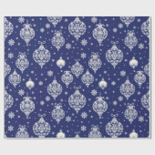Elegante Blauw Wit Kerst Ornamenten Cadeaupapier (Vlak)
