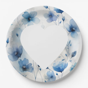 Elegante blauw wit zilveren waterverf bloemen papieren bordje