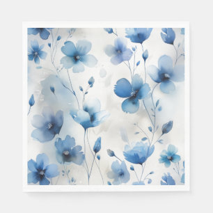 Elegante blauw wit zilveren waterverf bloemen servet
