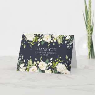 Elegante Blauw&Witte Bloemen Foto Bedankt Bruiloft Kaart
