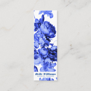Elegante blauw-witte bloemenillustratie mini visitekaartje