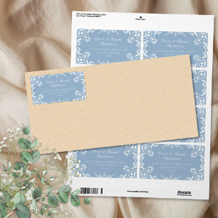 Elegante blauw-witte chique bloemenborder bruiloft etiket