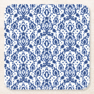 Elegante blauw-witte Marokkaanse stijl Damask Vierkante Kartonnen Onderzetter
