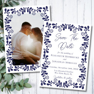 Elegante Blauw Witte Mexicaanse Fiesta Talavera Fo Save The Date