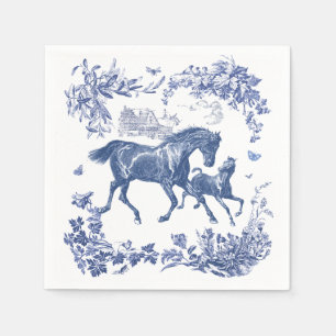 Elegante Blauw Witte Paarden Bloemen Servet