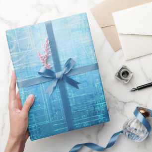 Elegante Blauwdruk Artistiek Retro Design Cadeaupapier
