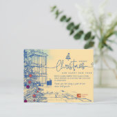 Elegante blauwdruk voor Kerstmis en architectuur Feestdagenkaart (Staand voorkant)