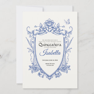 Elegante Blauwe 15e Verjaardag Quinceañera Save The Date