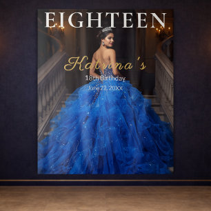 Elegante Blauwe 18e Verjaardagsfotobackdrop Wandkleed