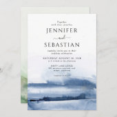 Elegante Blauwe Abstracte Waterverf ETHERISCHE bru Kaart (Voorkant / Achterkant)