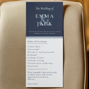 Elegante blauwe ampers en namen trouwprogramma kaa programma
