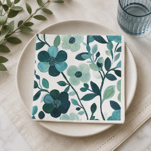 Elegante blauwe aqua bloem botanische papieren ser servet