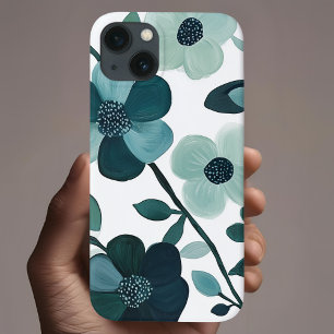 Elegante blauwe Aqua Floral Botanische Telefoonhoe iPhone 13 Hoesje