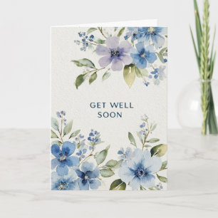 Elegante Blauwe Aquarel Bloem Get Well Soon Kaart