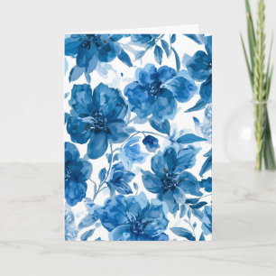 Elegante Blauwe Aquarel Bloemen Kaart