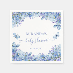 Elegante Blauwe Aquarel Bloemenkraamfeest Servet
