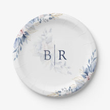 Elegante Blauwe Aquarel Bloemige Bruiloft