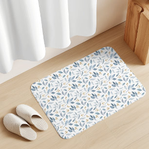 Elegante Blauwe Aquarel Botanische Patroon Badmat
