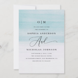 Elegante Blauwe Aquarel Bruiloft Zeevaart Script Kaart