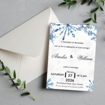 Elegante Blauwe Aquarel Sneeuwvlok Trouw Uitnodigi