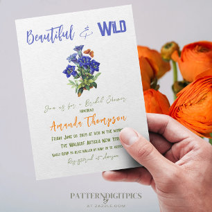 Elegante Blauwe Aquarel Wilde Bloemen Bruidsboeket Kaart