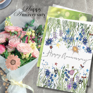 Elegante blauwe aquarel wilde bloemen jubileum kaart