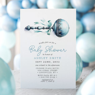Elegante Blauwe Baby Rammelaar Jongen Baby Shower Kaart