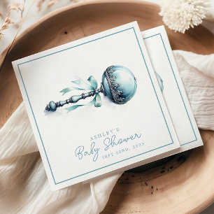 Elegante Blauwe Baby Rammelaar Jongen Babyfeestje Servet