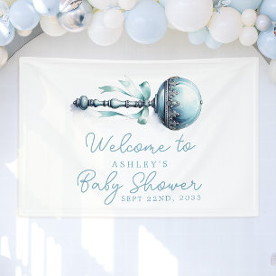Elegante Blauwe Baby Rammelaar Jongens Baby Shower Spandoek