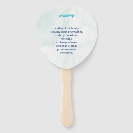 Elegante blauwe bloem aangepaste bruiloft programm handwaaier (Achterkant)