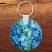 Elegante blauwe bloem bloemenhortensia sleutelhanger (Voorkant)