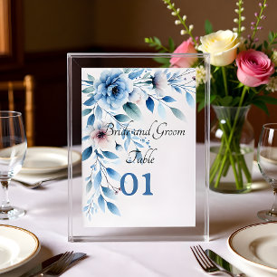 Elegante Blauwe Bloem Bruiloft Tafelkaart Kaart