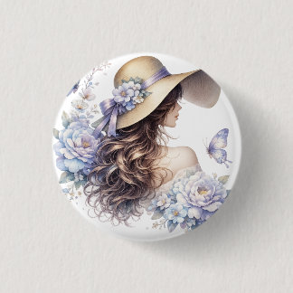 Elegante blauwe bloem dame knoop ronde button 3,2 cm