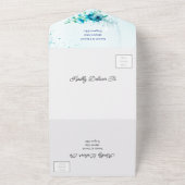 Elegante blauwe bloem gepersonaliseerd Save the Da All In One Uitnodiging (Buitenkant)