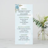 Elegante blauwe bloem gepersonaliseerde bruiloft d menu (Staand voorkant)