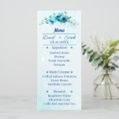 Elegante blauwe bloem gepersonaliseerde bruiloft d menu (Staand voorkant)