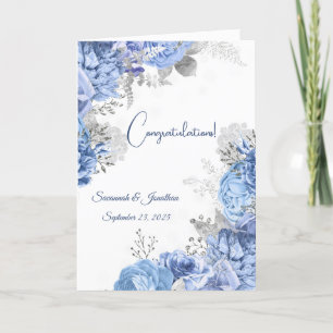 Elegante blauwe bloem gepersonaliseerde bruiloft kaart