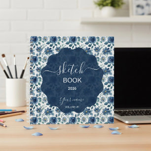 Elegante Blauwe Bloem Notitieboek