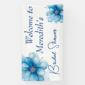 Elegante Blauwe Bloemachtige Bruidsdouche Spandoek (Verticaal)
