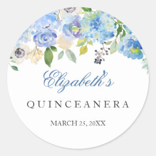 Elegante Blauwe Bloemachtige Quinceanera Sticker