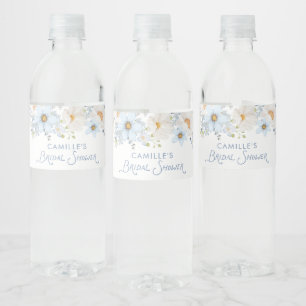 Elegante blauwe bloemachtige waterfles voor bruids etiket