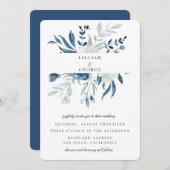 Elegante Blauwe Bloemboeket Bruiloft Kaart (Voorkant / Achterkant)