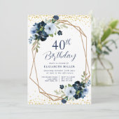 Elegante Blauwe Bloemen 60ste Uitnodiging van het (Staand voorkant)