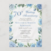 Elegante Blauwe Bloemen 70ste bruiloft Jubileum Pa Briefkaart (Voorkant)