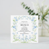 Elegante blauwe bloemen afstuderen brunch Uitnodig Kaart (Staand voorkant)
