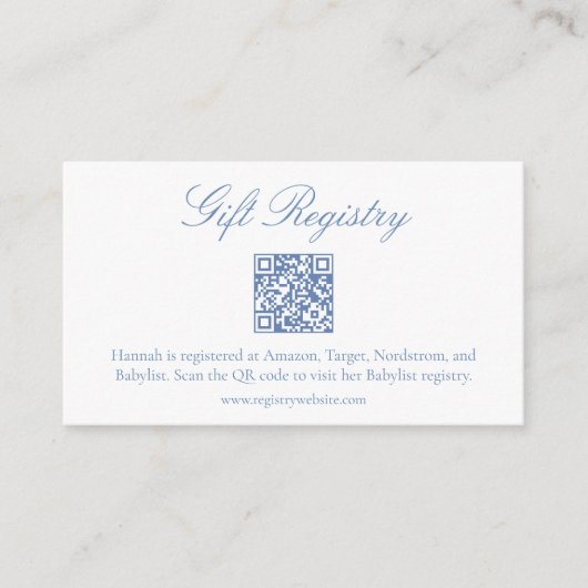 Elegante Blauwe Bloemen Baby shower Gift QR Regist Informatiekaartje (Voorkant)