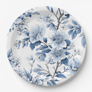 Elegante Blauwe Bloemen Bachelorette Party Papier Papieren Bordje