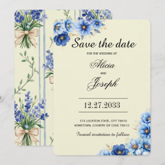 Elegante Blauwe Bloemen Bewaar de Datum Save The Date
